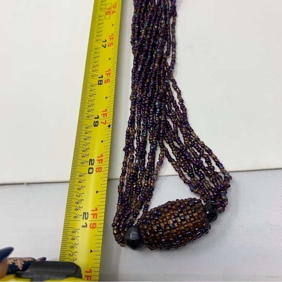 Vintage Purple Seed Beaded Pineapple Inspired Long Layered Chunky Necklace 21" - Picture 5 of 9